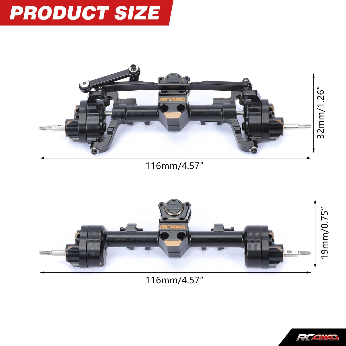 SCX24 F&R Brass Portal Axles w/ Brass Steering Link & Wheel Weights - TRC-145