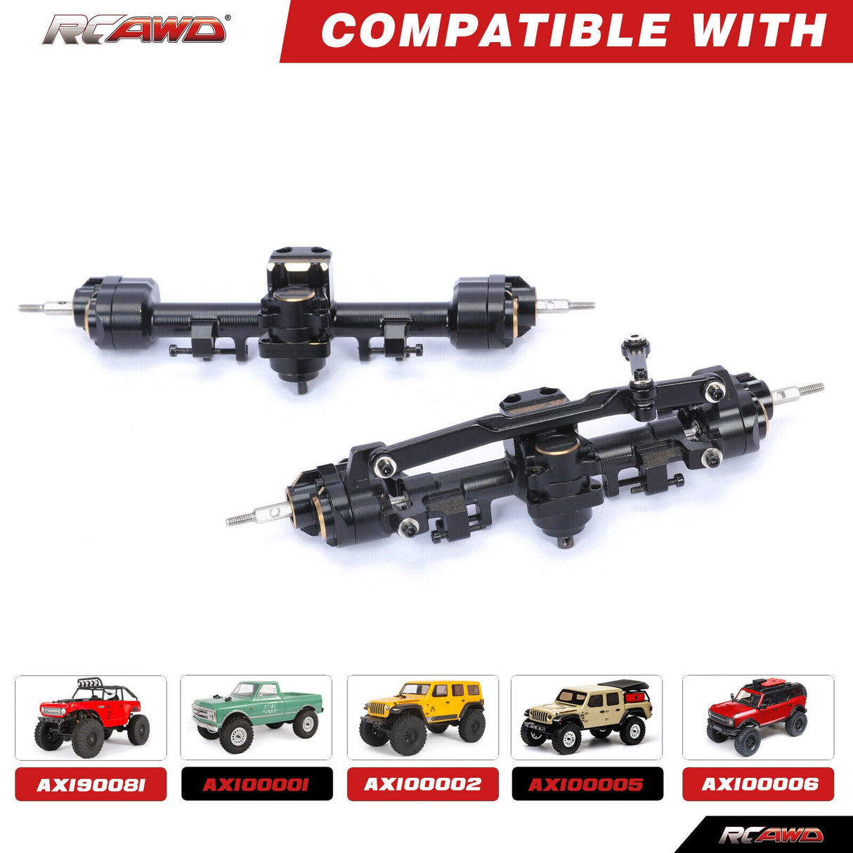 SCX24 F&R Brass Portal Axles w/ Brass Steering Link & Wheel Weights - TRC-145