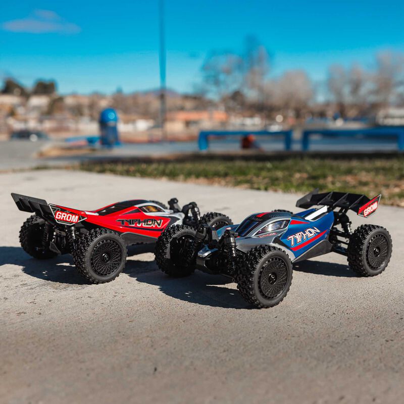 TYPHON GROM MEGA 380 Brushed 4X4 Small Scale Buggy RTR with Battery & Charger, Blue/Silver
