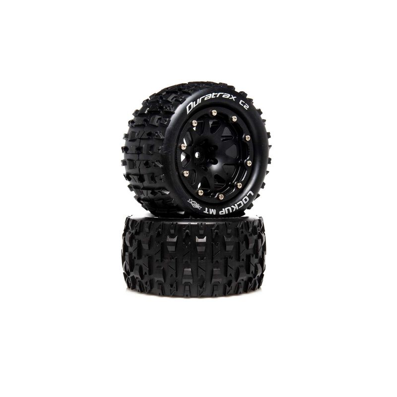 Lockup MT Belted 2.8" 2WD Mounted Rear Tires, .5 Offset, Black (2)