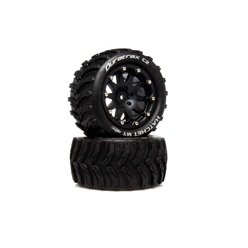 Hatchet MT Belted 2.8" 2WD Mounted Rear Tires, 0 Offset, Black (2)
