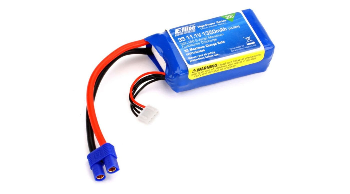 1350mAh 3S 11.1V 30C LiPo, 13AWG: EC3 (EFLB13503S30)