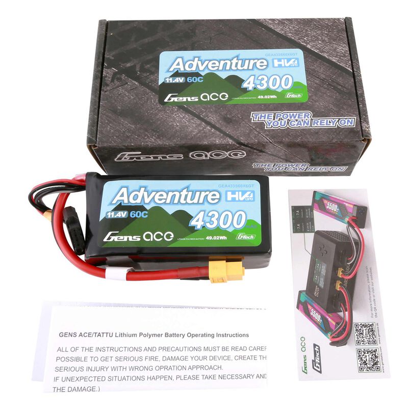 11.4V 4300mAh 3S 60C G-Tech Smart Lipo Battery: XT60 - GEA433S60X6GT