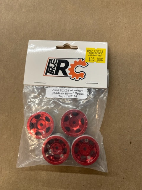 Axial Scx24 Aluminum beadlock rims 5 spoke red TRC114