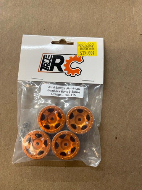 Axial SCx24 Aluminum beadlock rims 5 spoke orange- TRC115