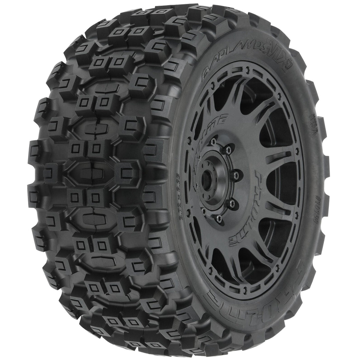 1/6 Badlands MX57 Front/Rear 5.7” Tires Mounted on Raid 8x48 Removable 24mm Hex Wheels (2): Black - PRO1019811