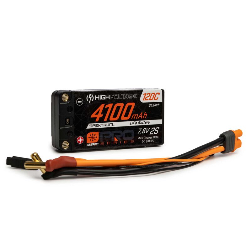 7.6V 4100mAh 2S 120C Smart Pro Race Shorty Hardcase LiHV Battery: Tubes, 5mm - SPMX412S120HT