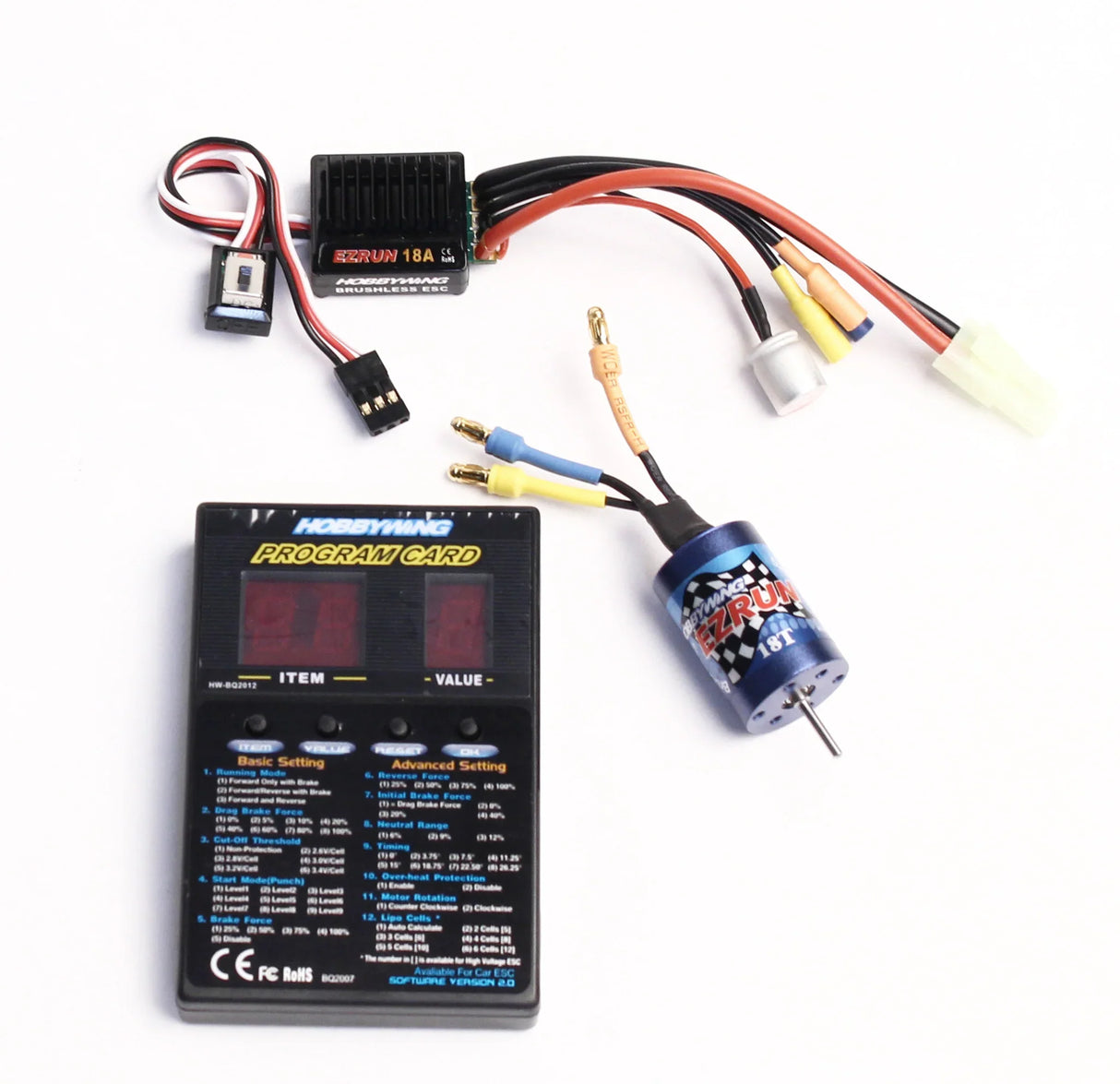 Hobbywing - A2 Combo, Ezrun-18A-SL ESC, Ezrun Series 18T/2030(5200Kv) Motor, Digital LED Program Card - HWI81030010