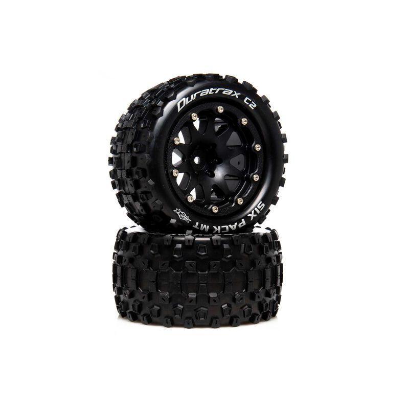 Six Pack MT Belted 2.8" 2WD Mounted Rear Tires, .5 Offset, Black (2)