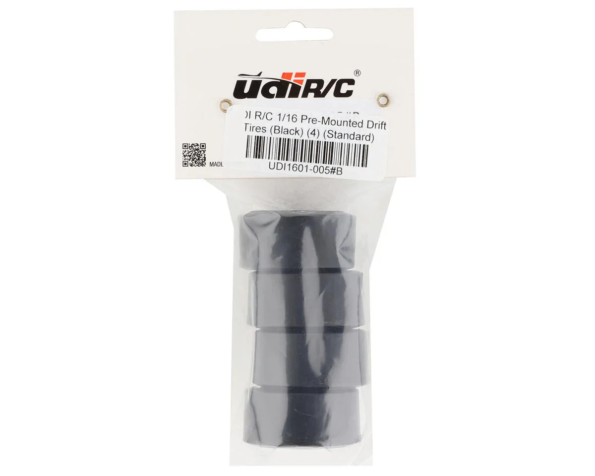 UDI RC 1/16 Pre-Mounted Drift Tires (Black) (4) (w/9mm Hex) - UDI1601-005#B