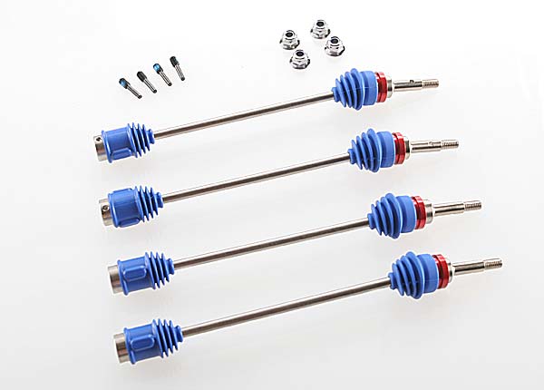 Traxxass Driveshafts, Revo®/ E-Revo® (first generation)/ T-Maxx®/ E-Maxx (steel constant-velocity) (assembled w/inner & outer dust boots) (for models w/ 6mm axles) (4) - 5451R