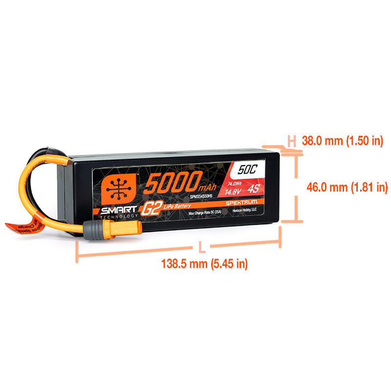 14.8V 5000mAh 4S 50C Smart G2 Hardcase LiPo Battery IC5 - SPMX54S50H5