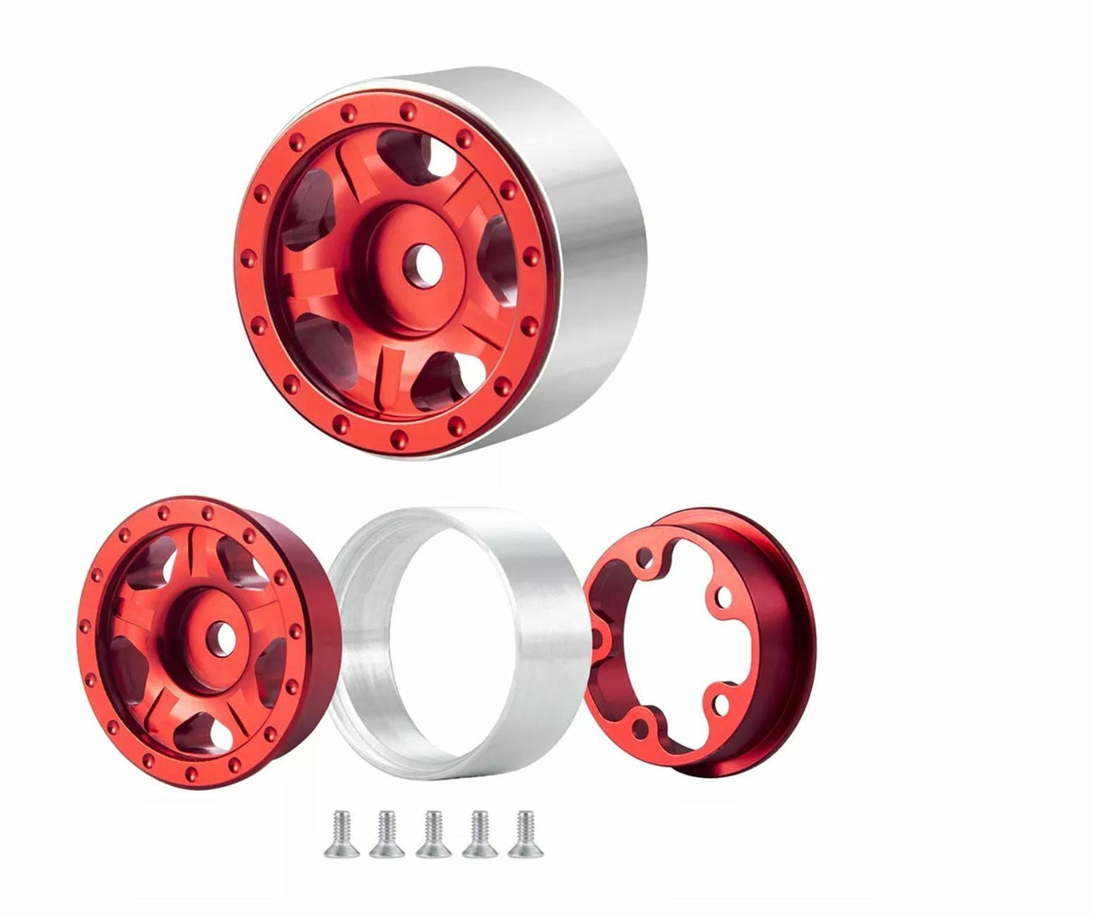 Axial SCX24 Aluminum Beadlock Rims 5 Spoke Red - TRC-114