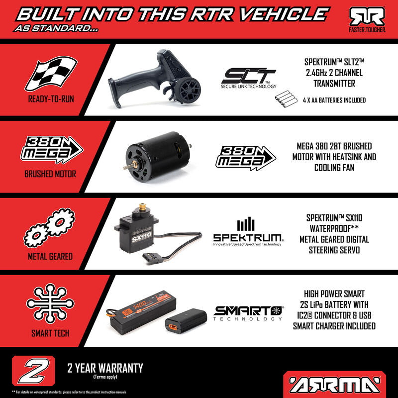 1/16 QUAKE GROM 4X4 RTR Brushed Monster Truck (Battery & Charger Included), Red