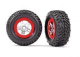 Tires and wheels, assembled, glued (SCT satin chrome wheels, red beadlock style, SCT off-road racing tires, foam inserts) (1 each, right & left)