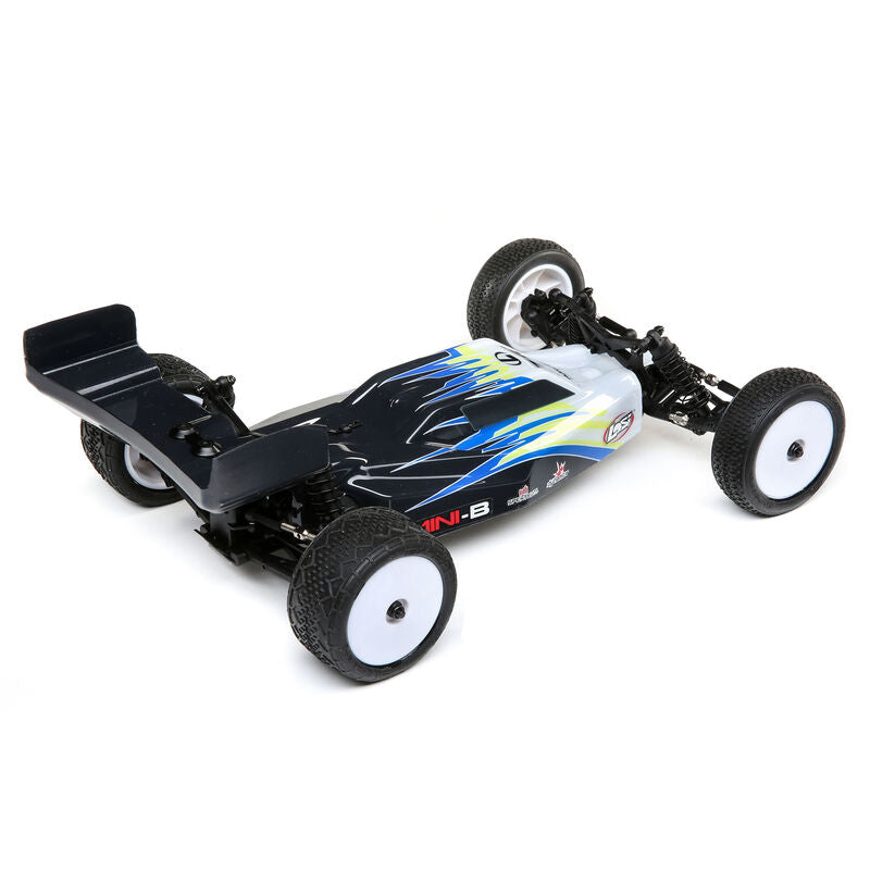 1/16 Mini-B 2WD Buggy Brushed RTR, Black/White - LOS01016T2