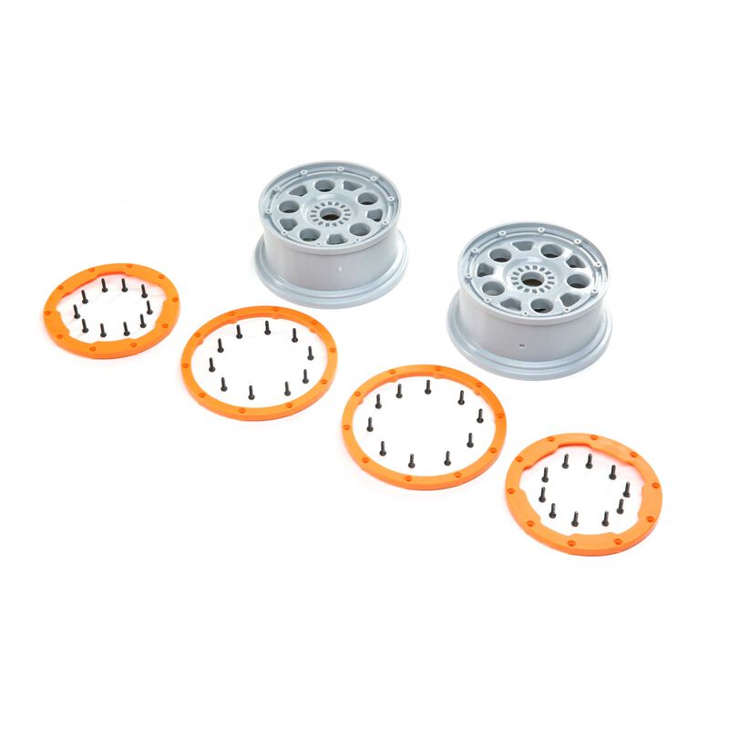 Wheels, Silver, Orange Bead Lock (2): DBXL-E 2.0 - LOS45032