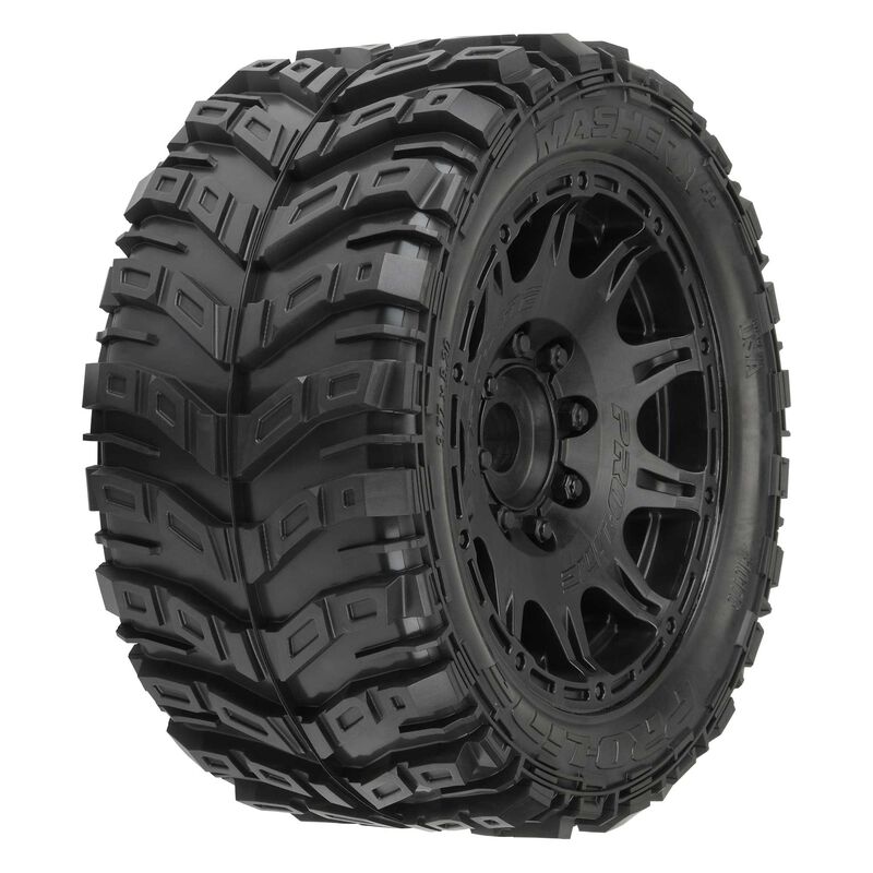 1/6 Masher X HP BELTED Fr/Rr 5.7" MT Tires Mounted 24mm Black Raid (2) - PRO1017610