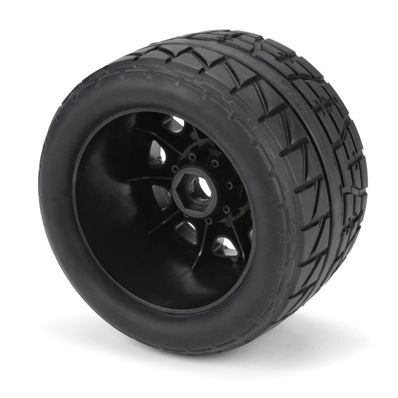 1/8 Menace HP BELTED Fr/Rr 3.8" MT Tires Mounted 17mm Black Raid (2) - PRO1020610