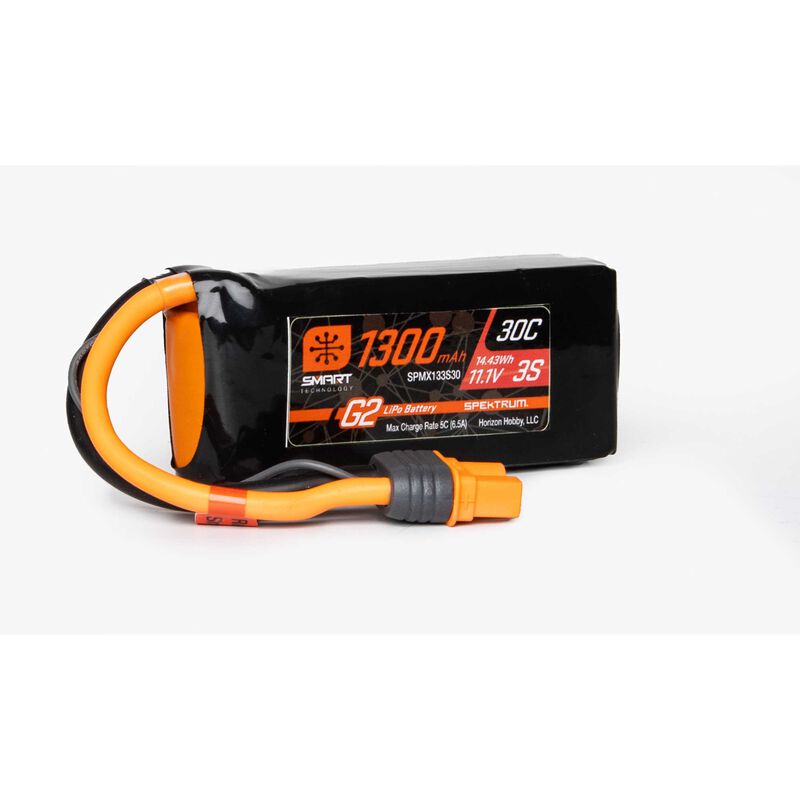 Spektrum 11.1V 1300mAh 3S 30C Smart G2 LiPo Battery: IC3