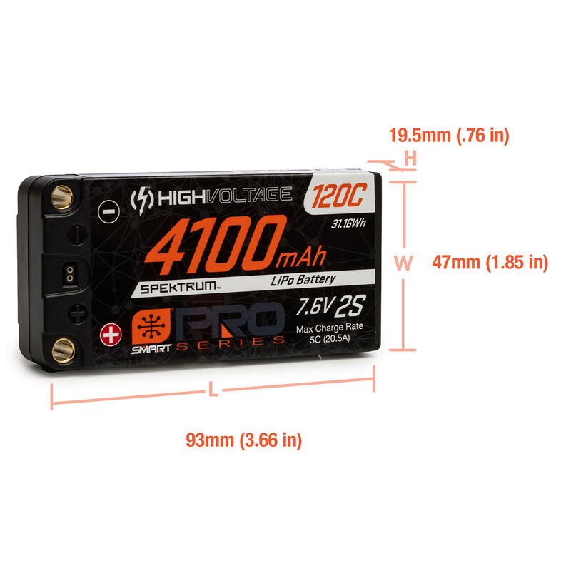7.6V 4100mAh 2S 120C Smart Pro Race Shorty Hardcase LiHV Battery: Tubes, 5mm - SPMX412S120HT