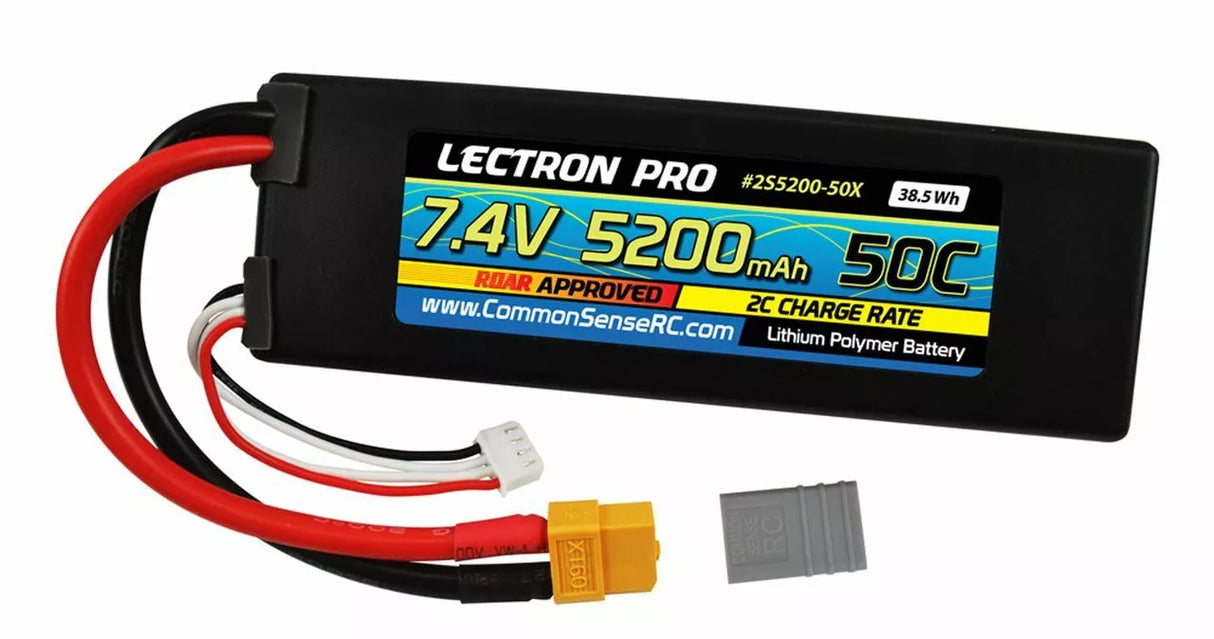 LECTRON PRO 7.4V 5200MAH 50C LIPO BATTERY WITH XT60 CONNECTOR + CSRC ADAPTER FOR XT60 BSTTRIES TO POPULAR RC VEHICLES