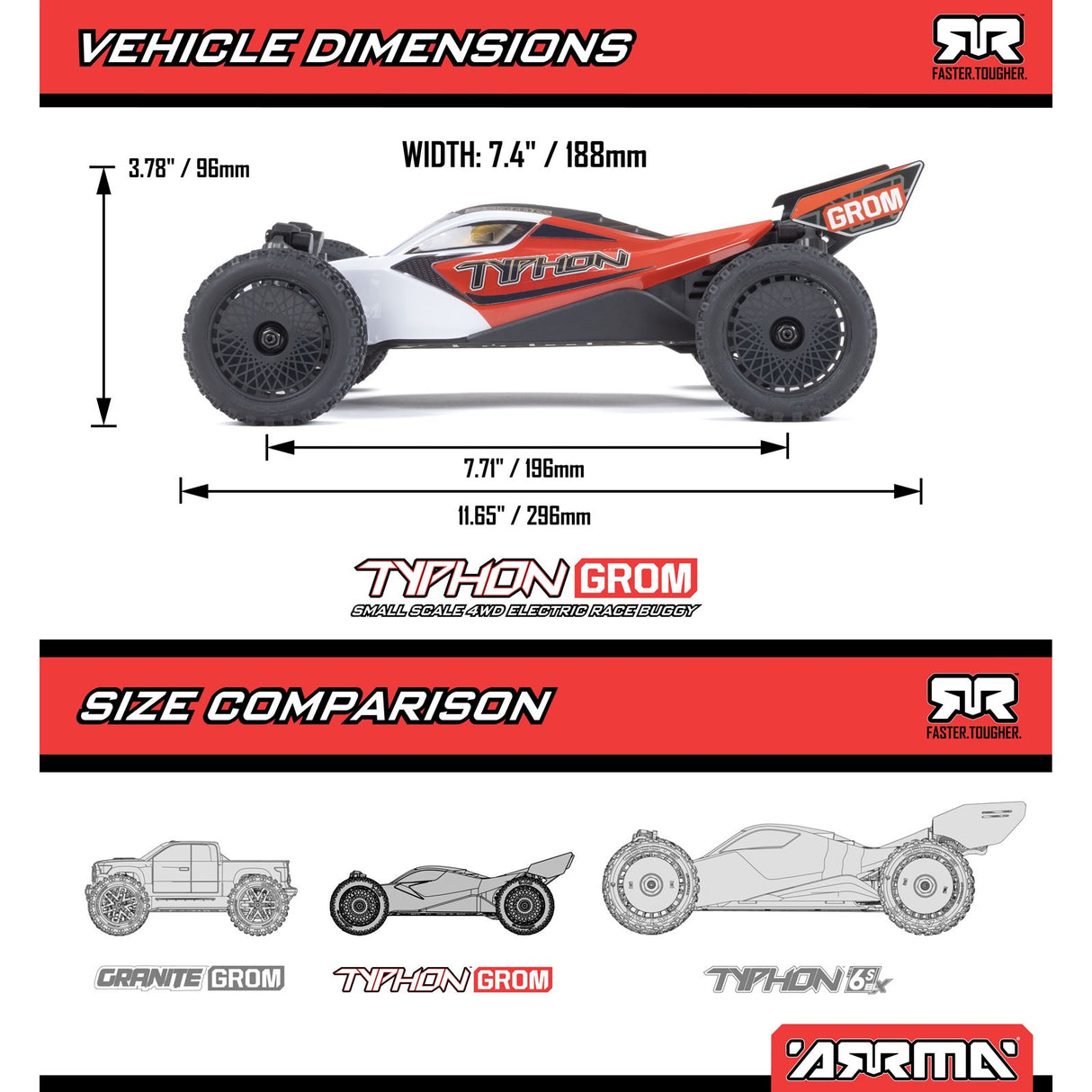 1/14 TYPHON GROM 4X4 RTR Brushed Buggy (Battery & Charger Included), Red/White