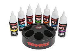 Shock oil set (includes 20 wt, 30 wt, 40 wt, 50 wt, 60 wt, 70 wt, & 80 wt premium shock oils with spinning carousel rack)