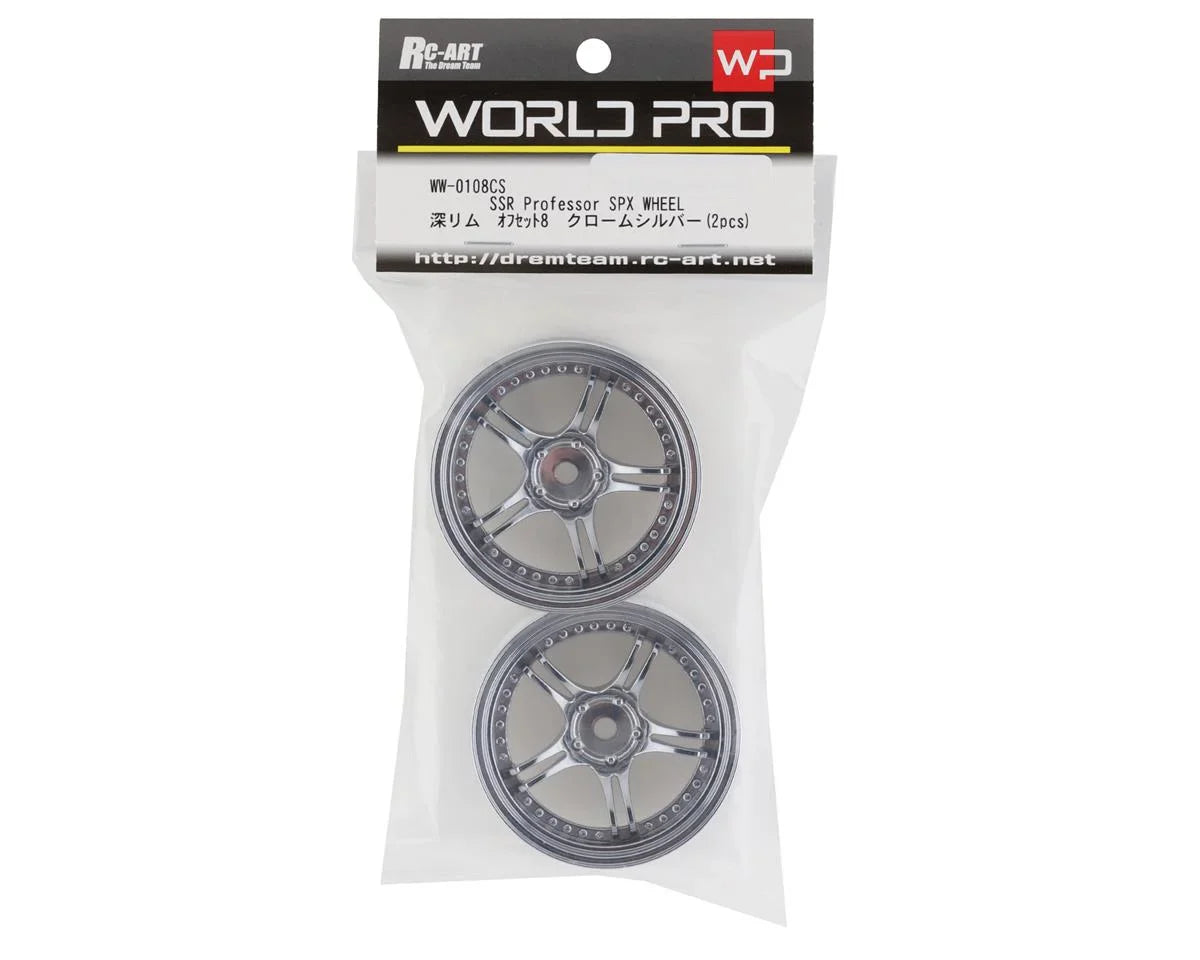 RC Art SSR Professor SPX 5-Split Spoke Drift Wheels (Chrome Silver) (2) (Deep Face 8mm Offset) w/12mm Hex - RCA-ART-WW-0108CS