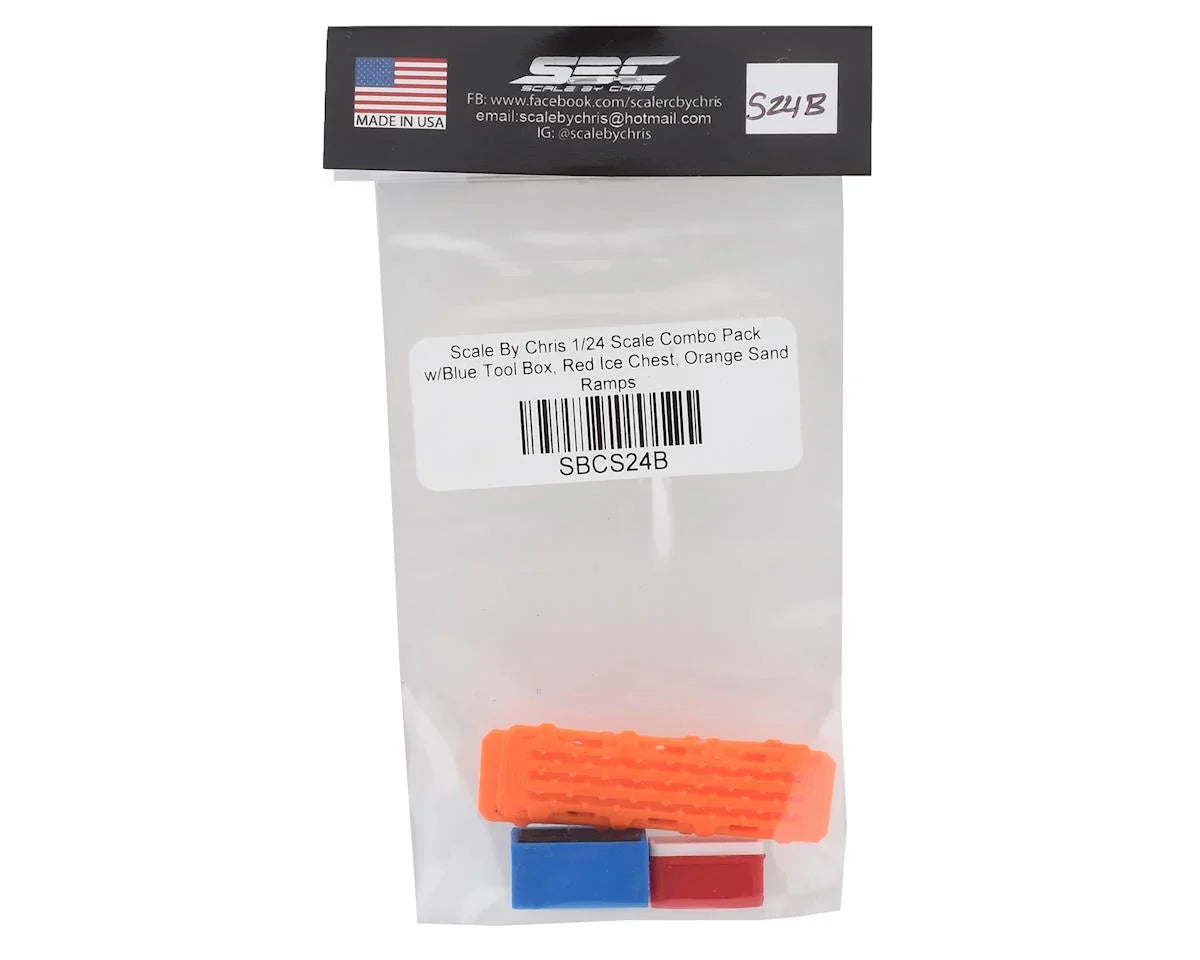 Scale By Chris 1/24 Scale Combo Pack 2 w/Blue Tool Box, Red Ice Chest, Orange Sand Ramps - SBCS24B