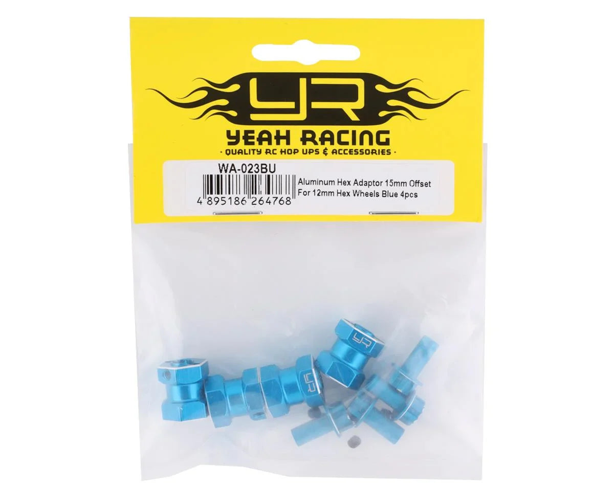 Yeah Racing 12mm Aluminum Hex Adaptors (Blue) (4) (15mm Offset) - YEA-WA-023BU