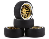 Yeah Racing Spec D Pre-Mounted Drift Tires w/LS Mesh Wheels (Chrome/Gold) (4) w/12mm Hex & 6mm Offset - YEA-WL-0099