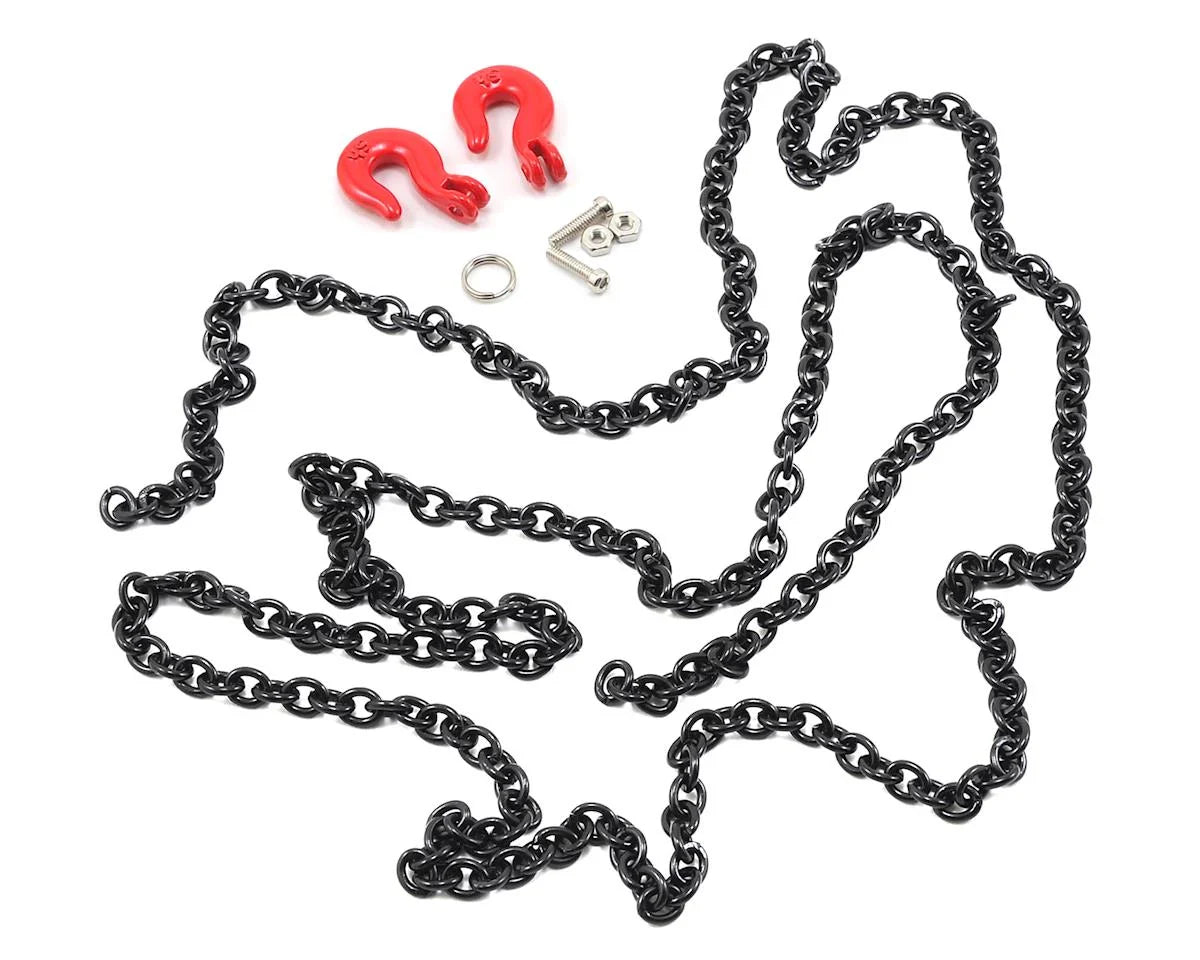 Yeah Racing 96cm 1/10 Crawler Scale Steel Chain Accessory w/Red Hooks (Black) - YEA-YA-0357BK